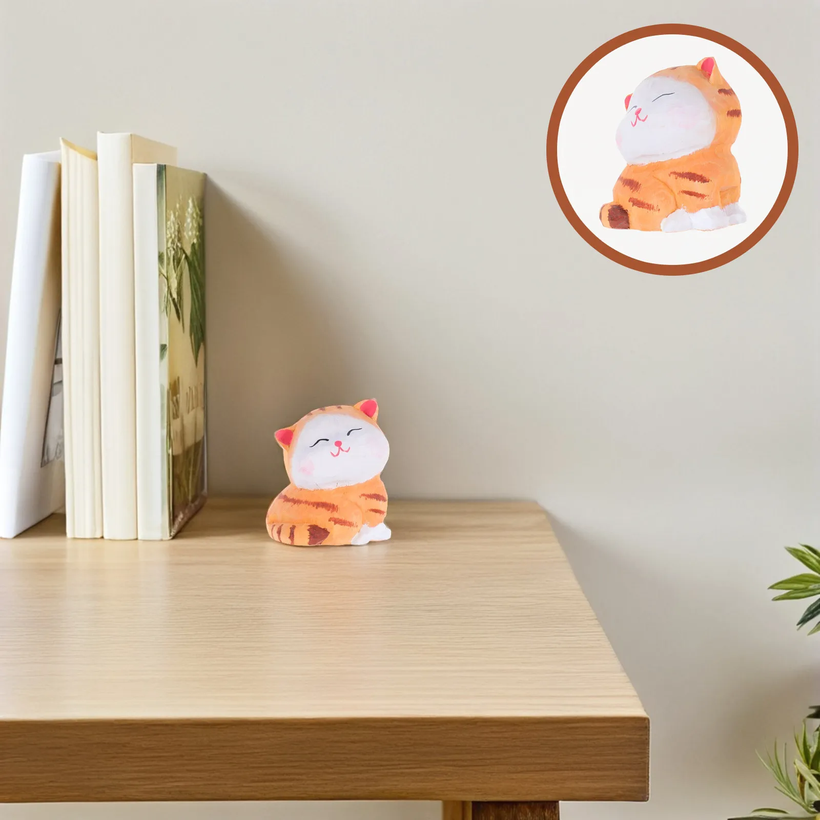 Hand-Carved Solid Wood Cat Sculpture Small Kitten Statue Desktop Shelf Mantel Decor Complementary to Natural