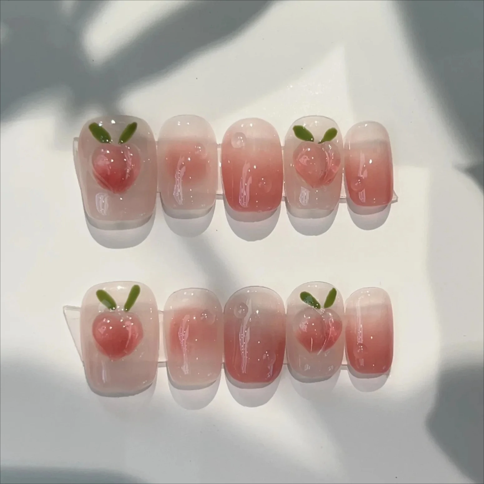 10 stuks zoete schattige roze korte vierkante druk op kunstnagels handgemaakte volledige dekking perzik bloemen kunstnagels Franse kunstmatige manicure