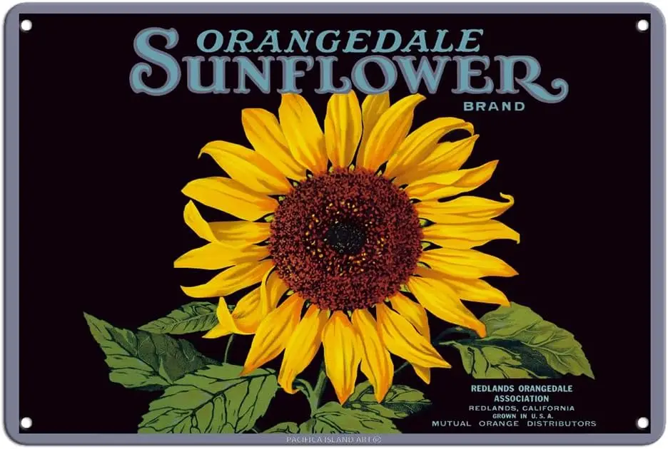 Orangedale Sunflower Brand - California Oranges - Vintage Fruit Crate Label c.1930s - 8 x 12 inch Vintage Metal Tin Sign