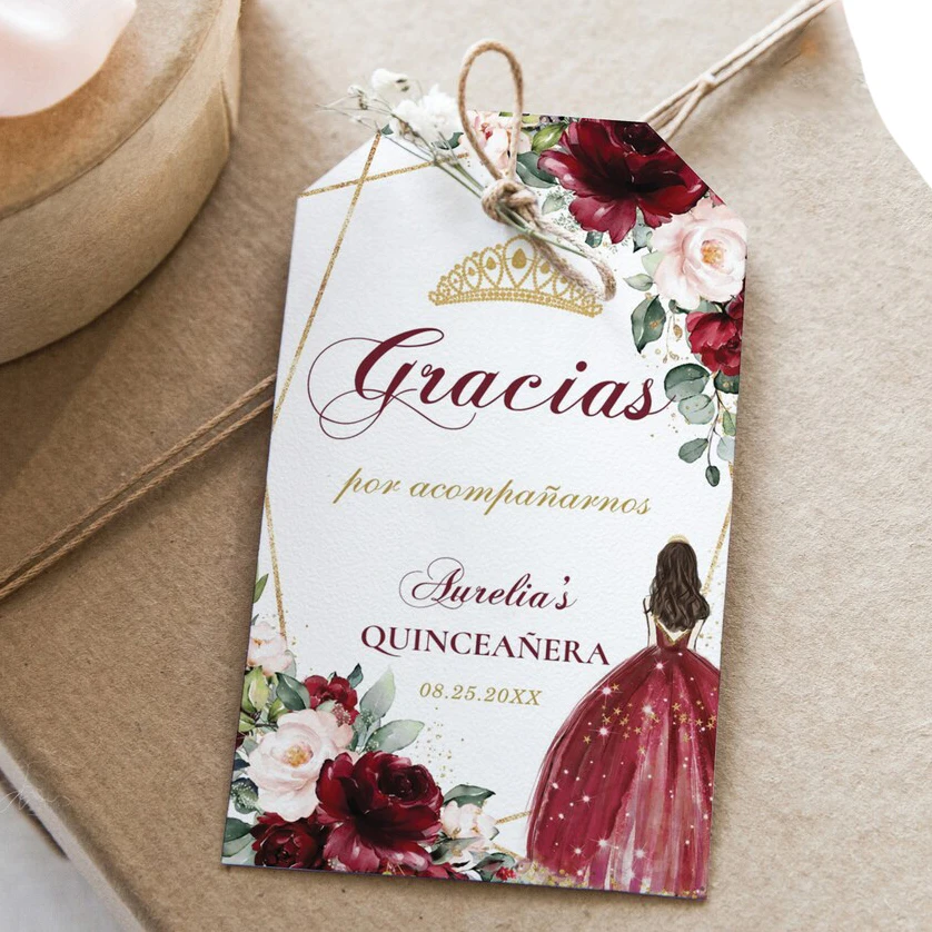 Favor Tag Chic Purple Lilac Lavender Floral Silver Quinceaneara 15 Birthday Sweet 16, 100 Pieces