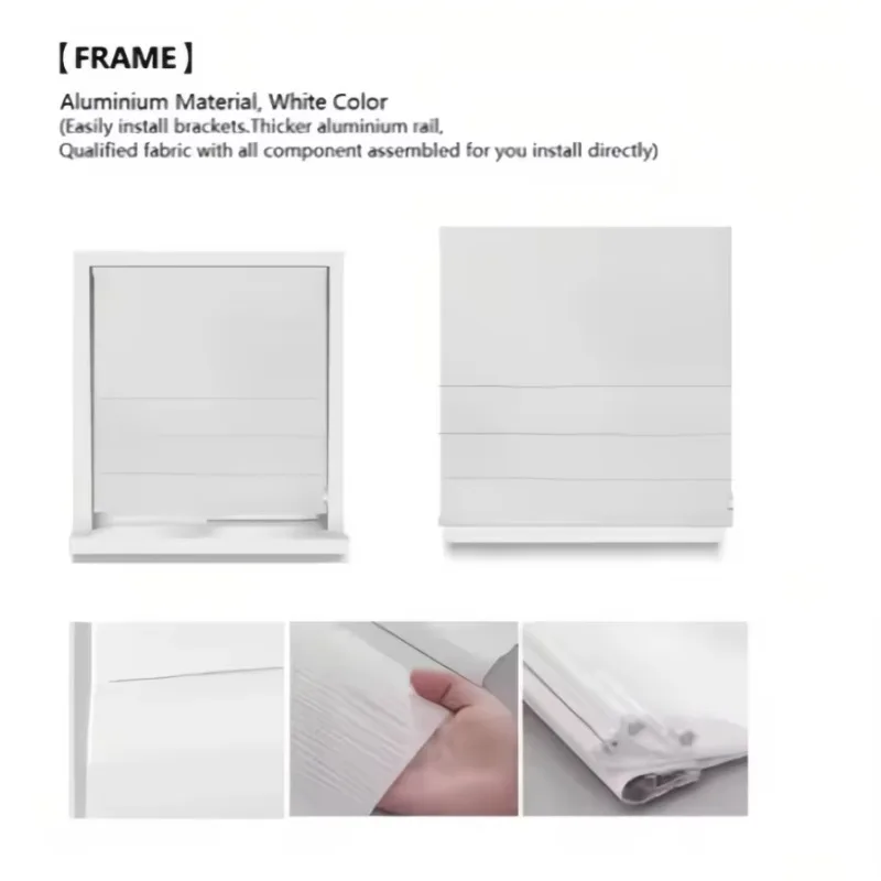 Customized White Roman Shade Blue Border Cordless Electric Built-In Ceiling Window Curtain Blinds Octagonal Horizontal Plain