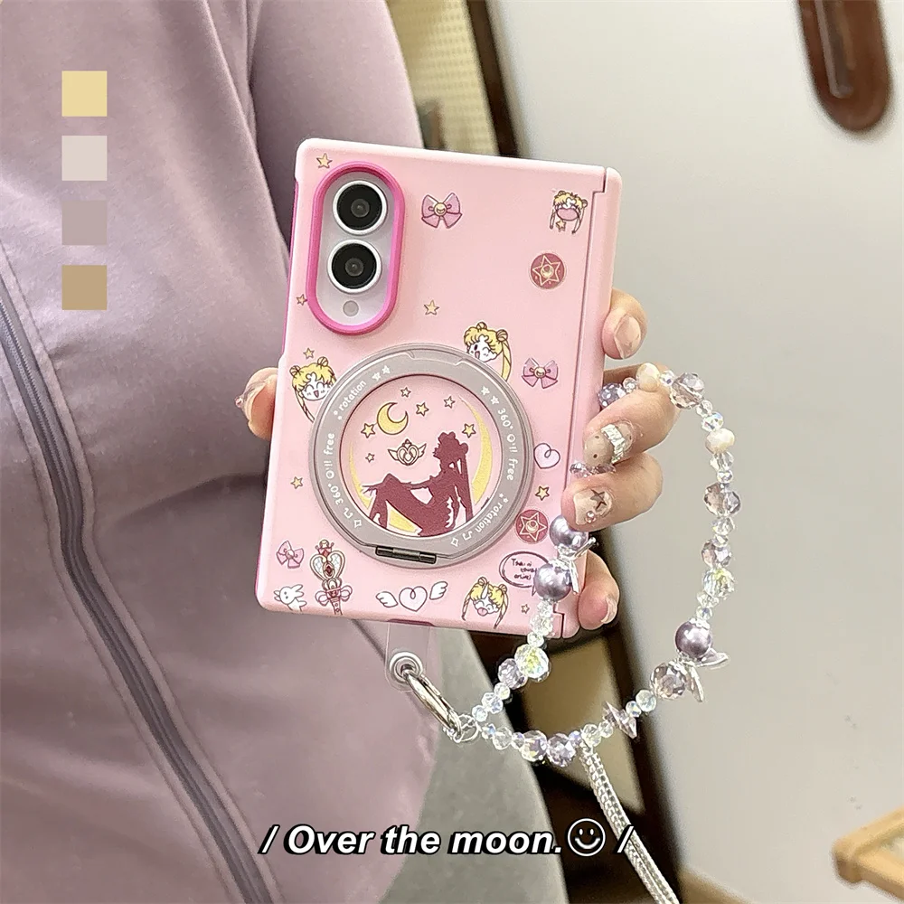 Fashion Adorable little girl Magnetic Phone Case for Samsung Galaxy Z Fold 8 Ultra zfold 8 7 6 5 Cover For Magsafe Stand Chain