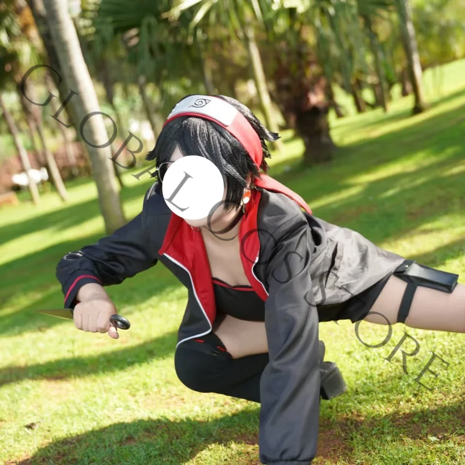 Anime Character Uchiha Sarada Cosplay Costume Black Tube Top Red Belt and Choker Props Set Battle Suit for Comic Con Dess Up view 3