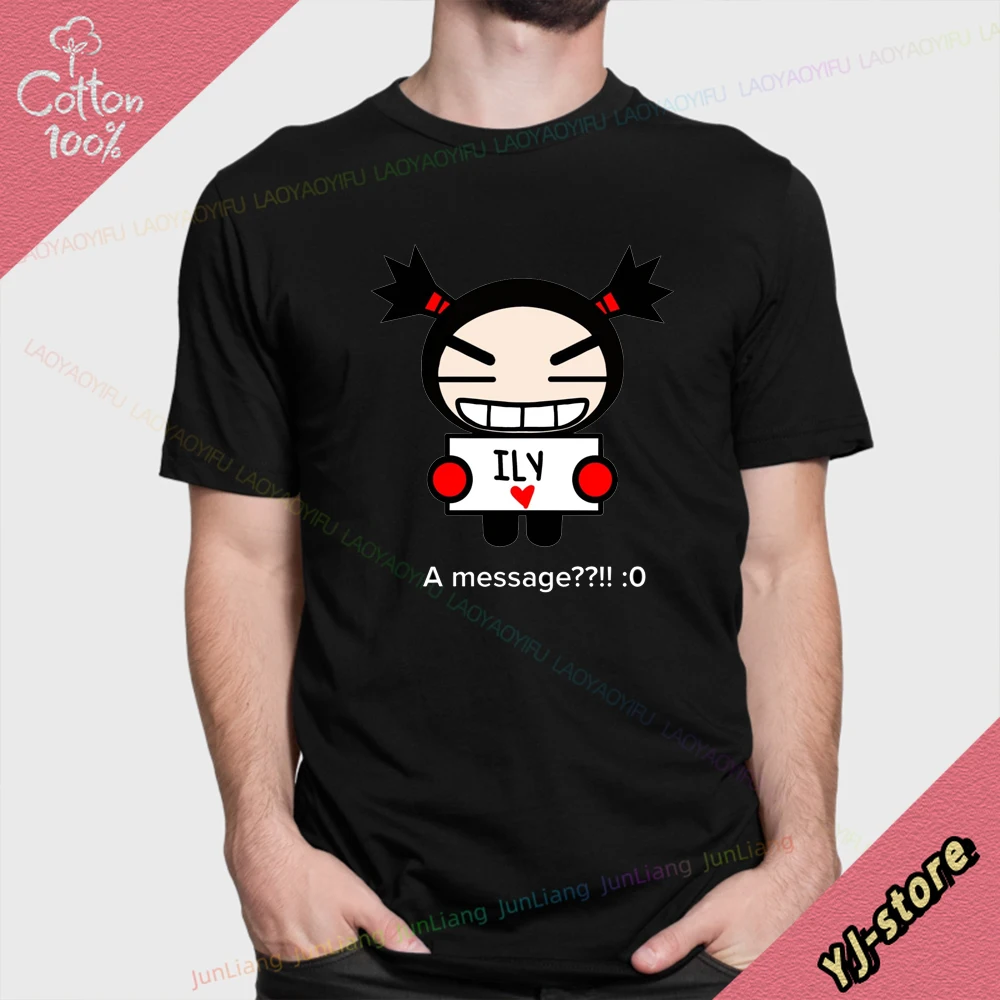 Pucca Cute Lovers Graphic Mens Clothes 100% Cotton Men's Shirts Oversized T-shirt Short Sleeve Tee Tops Harajuku Y2k Streetwear