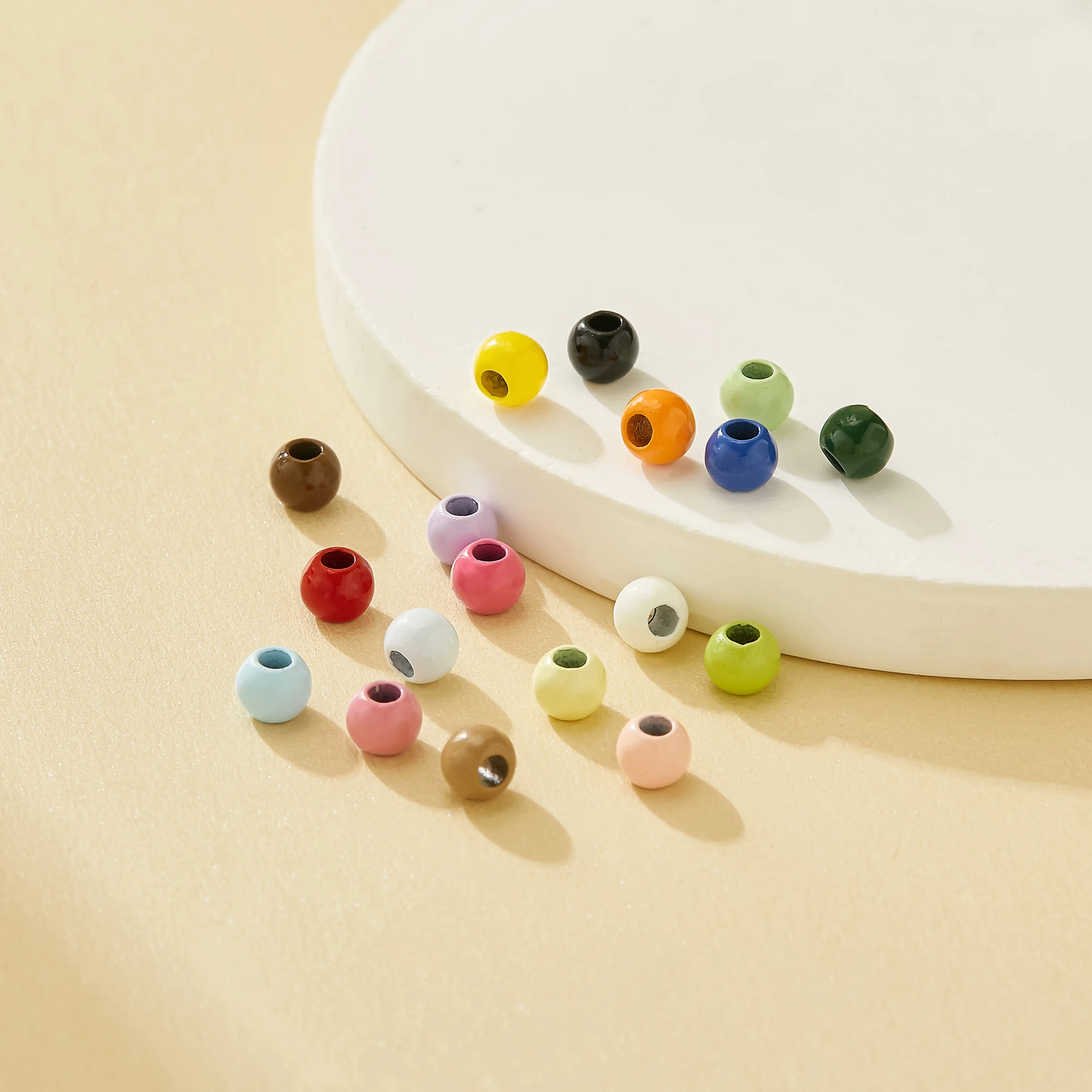 Round Zinc Alloy Enameled Beads Spacer For Bracelets Phone Lanyards Pendant DIY Glossy Dopamine Macaron Candy Color 4160122