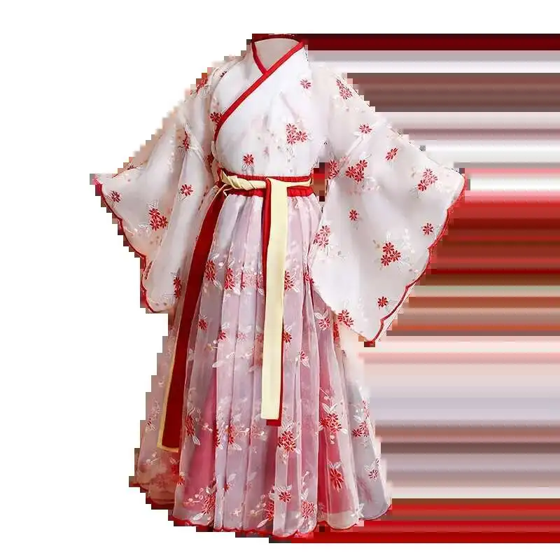 Chinesische Seide Robe Mädchen Kinder Kimono China Traditionelle Vintage Ethnische Antike Kleid Tanz Kostüm Cosplay Hanfu Set