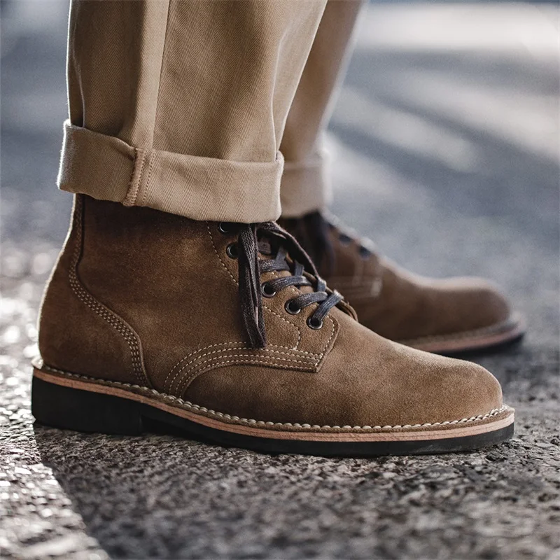 마덴 남성 빈티지 M43 스플릿 스웨이드 컴뱃 부츠 하이탑 데저트 부츠 라운드 토 워크 부츠 아웃도어 가을 겨울 신발