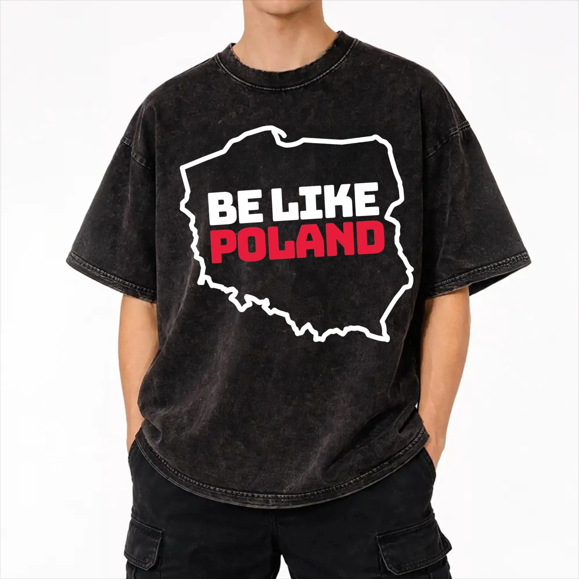 Be Like Poland Polska Polish Flag  Washed T Shirts Streetwear Hip Hop Novelty T-Shirts  Tees Tops for Men Women Streetwear