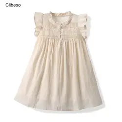 OEM Luxury Brand Summer French Kids Sleeveless Dress Organic Cotton Clothes Ruffled Sleeves Frocks Girls Smocked Dress