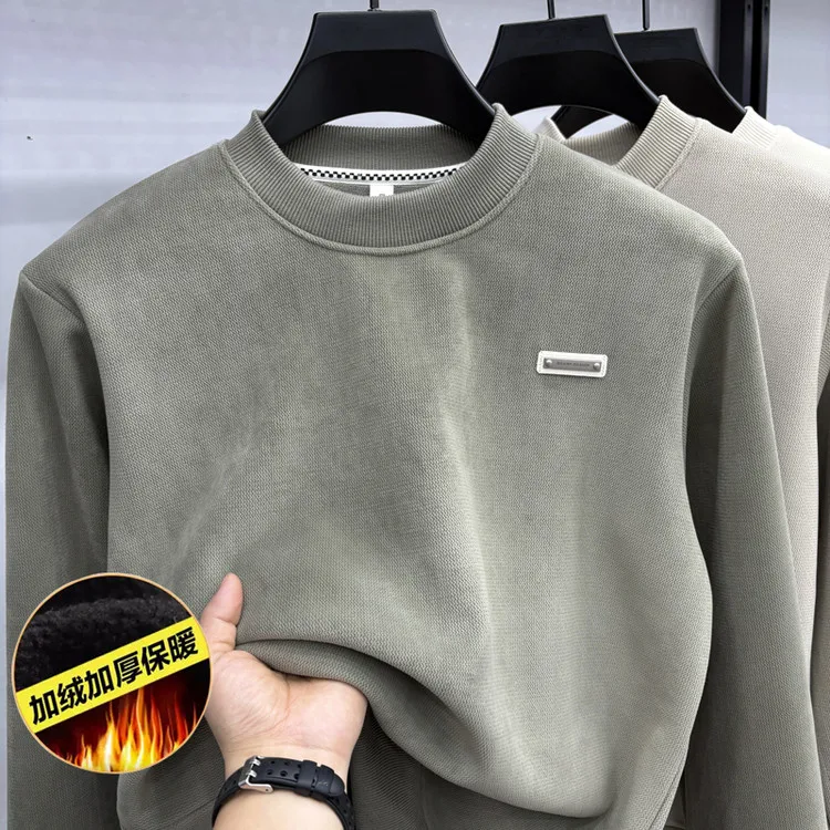 

Thiened Fce Men's Sweatirt round Ne Inner Wear Base irt Winter Warmth Commute Sle Long Sve Polyester Fiber