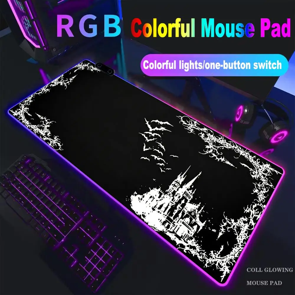 

Gothic Castle Mouse Pad High-end E-sports Mouse Pad RGB LED Pc Large Student Writing Pad Gamer Luminous Desk Mat Carpet HYBXXC