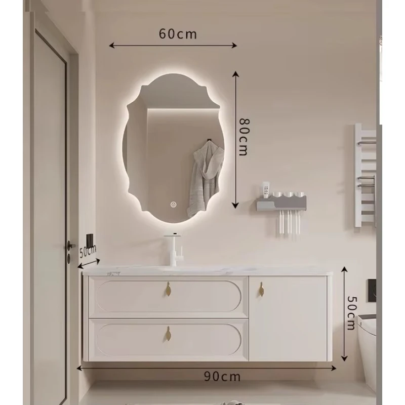 

Modern Luxury Curved Wall Mounted Cabinet Bathroom Vanity with Sink Smart Light Emitting Diode Mirror