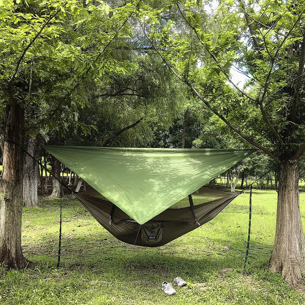 

Camping Hammock with Rain Fly Tarp and Mosquito Net Tent Tree Straps Portable Single Double Nylon Parachute Hammock for Travel