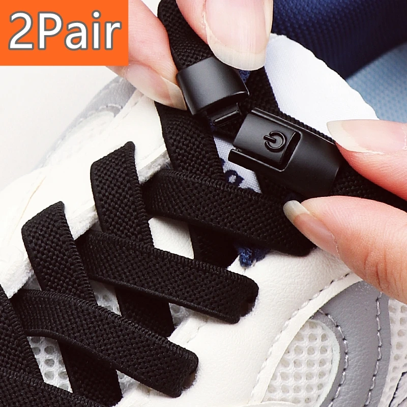 2Pair No Tie Shoe Laces Lock Shoelaces Without Ties Elastic Laces Sneakers Tennis Kids  Flat Shoelace Shoes Accessories
