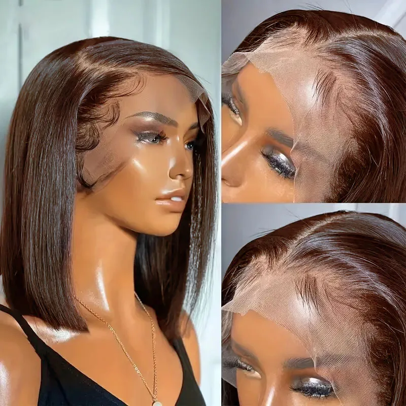 13x4 Lace Front Wigs Straight Short Bob Wig Human Hair Wigs Dark Brown Chocolate Color Brazilian Lace Frontal Human Hair Wig