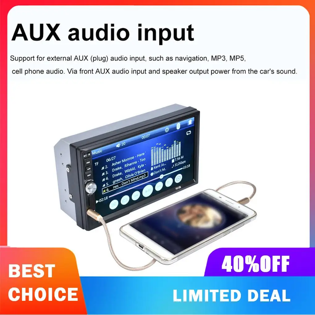 7-inch Screen MP5 87.5-108Mhz Radio In-dash Double DIN Remote Control Multimedia Player USB Charging 60Wx4