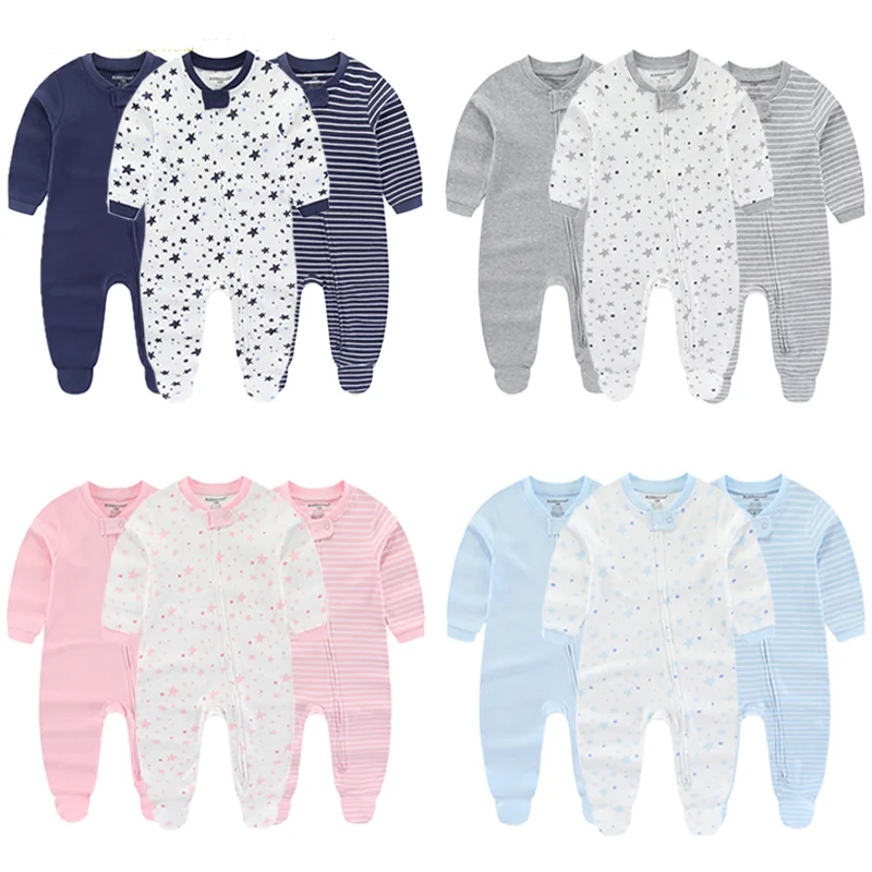 3Pieces Solid Color Newborn Baby Boy Clothes 2-way Zipper Baby Cotton Girl Clothes Long Sleeve Romper SpringAutumn  Bebes