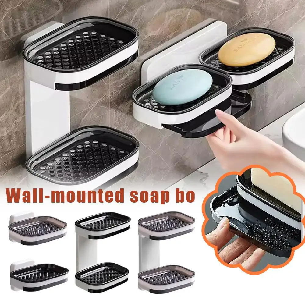 Soap Box Perforation-free Wall Hanging Soap Box Suction Cup Storage Drain Bathroom High Light Bathroom Appearance Level Lux H0S9