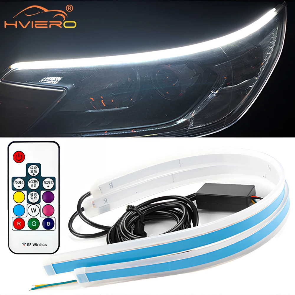 

Car Daytime Running Light LED DRL 60cm Flexible Strip Auto Headlights Turn Signal Decorative Lamp RGB APP Control 12V Waterproof