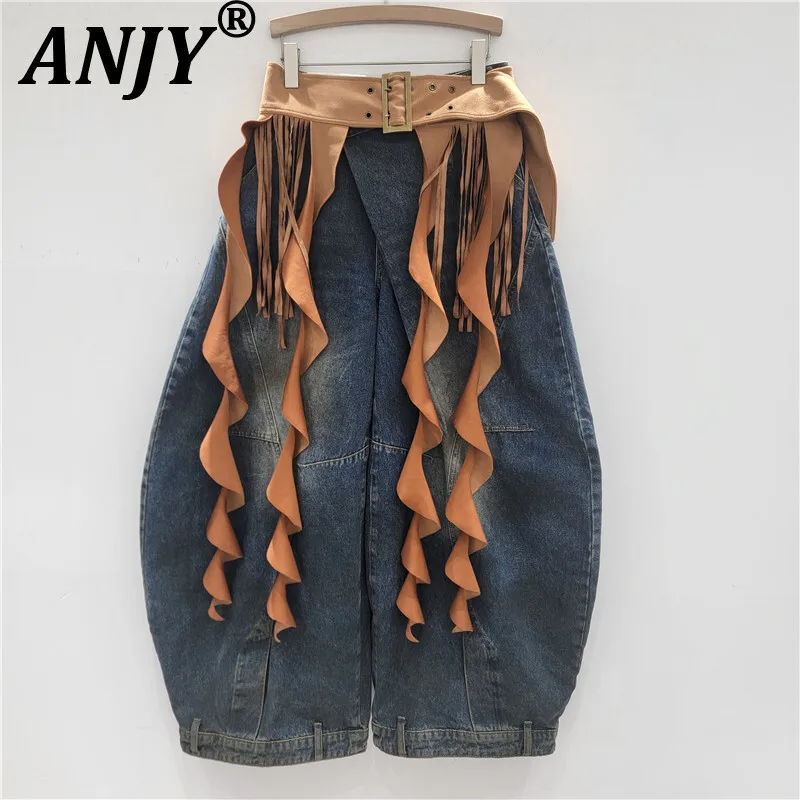 

ANJY, осенние новые женские американские западные ковбойские модные джинсы в стиле хиппи для девочек, волнистая лента с кисточками, трендовый пояс, пояс A11009