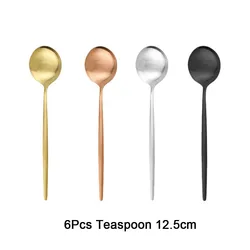 6Pcs Matte Colorful Tea Spoon Dessert Ice Cream Stainless Steel Spoons Stirring Coffee Spoon Kitchen Accessories Flatware