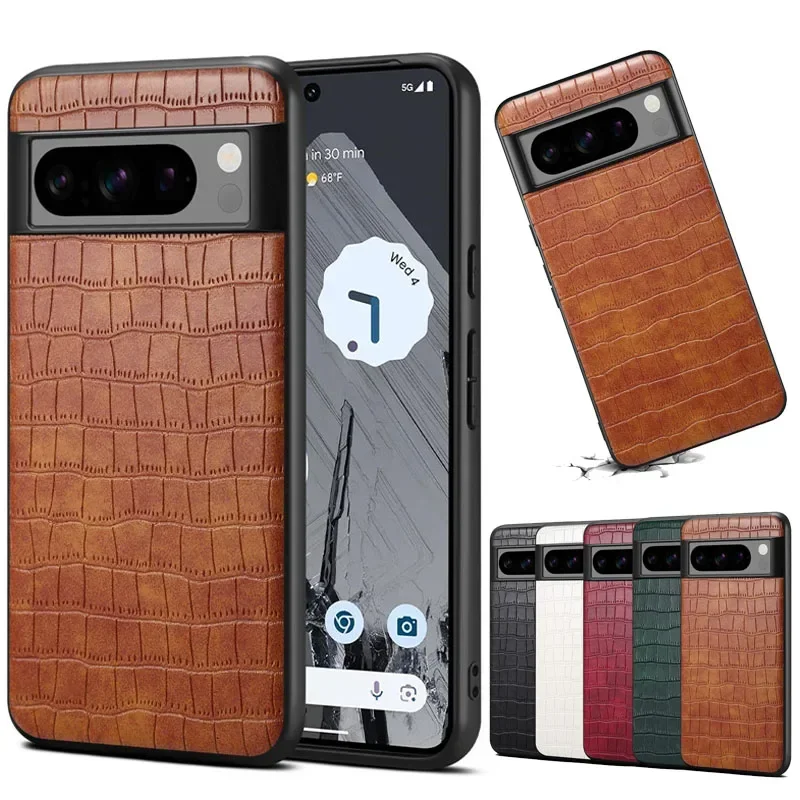 EUCAGR Luxus-Handyhülle aus Leder mit Krokodilmuster für Google Pixel 10 Pro XL 9 8 7 6 Pro, Rückseite für Google Pixel 8A 7A 6A