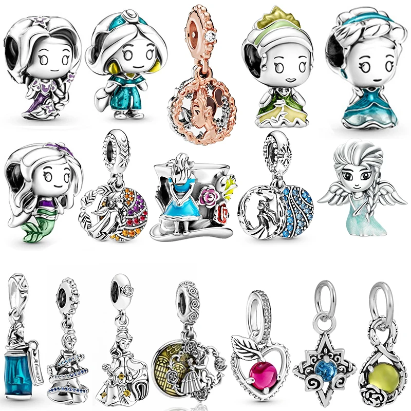 Disney Beauty and the Beast Cinderella Beads for Jewelry Making Fit Pandora Ariel Tiana Belle Princess Charms Bracelet Women DIY