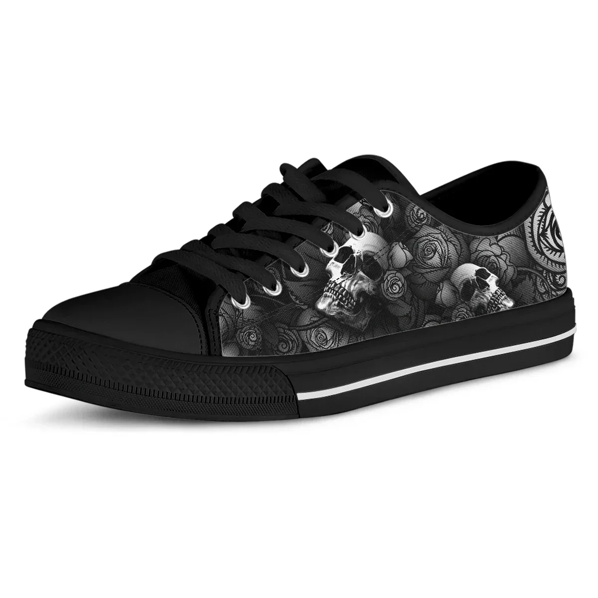 Retro Rose Skull Grey Autumn Women's Shoes Trend Fashion Female Low-Top Flats Shoes Women Sneakers Casual Shoes