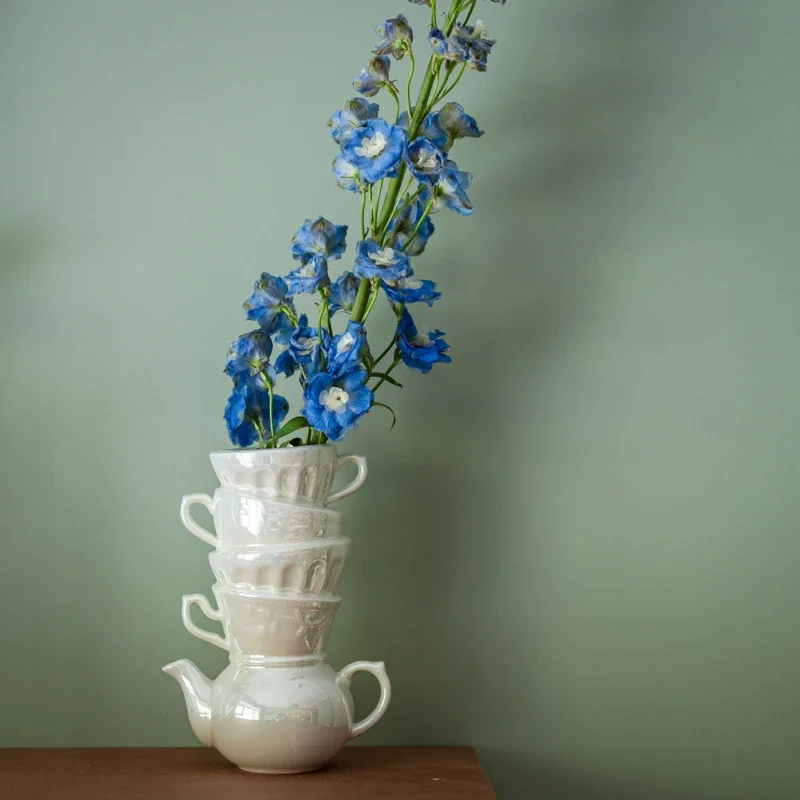 

Stacked Cup Fantasy Pearlescent Ceramic Vase/Home Desktop Decoration