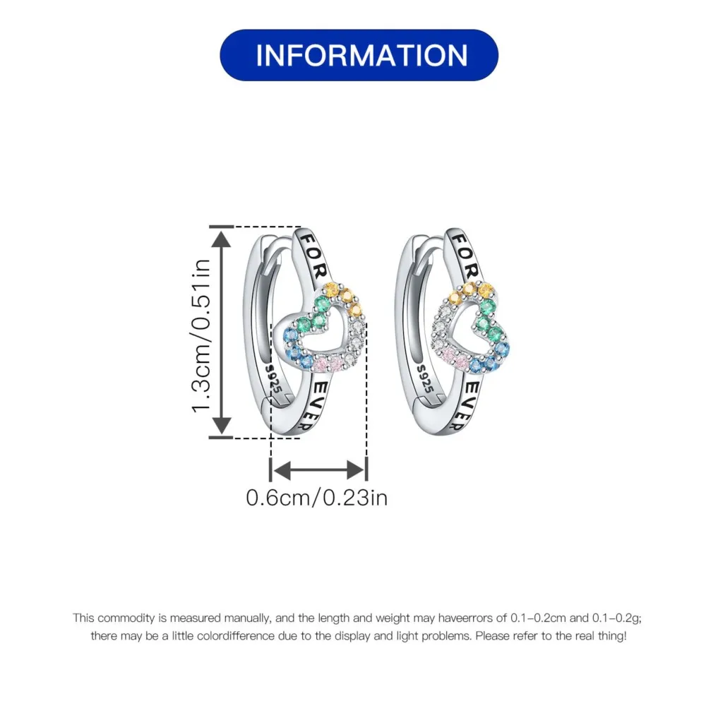 Hot 100% 925 Sterling Silver Colorful Zircon Love-Heart Shape Hoop Earrings For Women Fine Anniversary Jewelry Birthday Gifts image 6