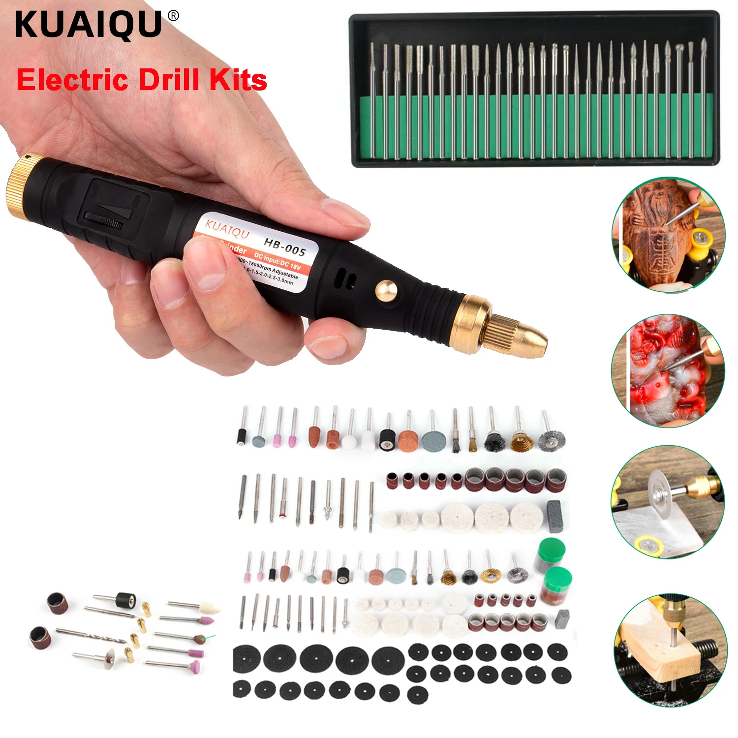 

60/120/190 шт. мини-электрическая дрель, ручка для резьбы, гравер, роторный электроинструмент, польский Dremel 5000-18000 об/мин, аксессуары для дрели 100 В-240 В