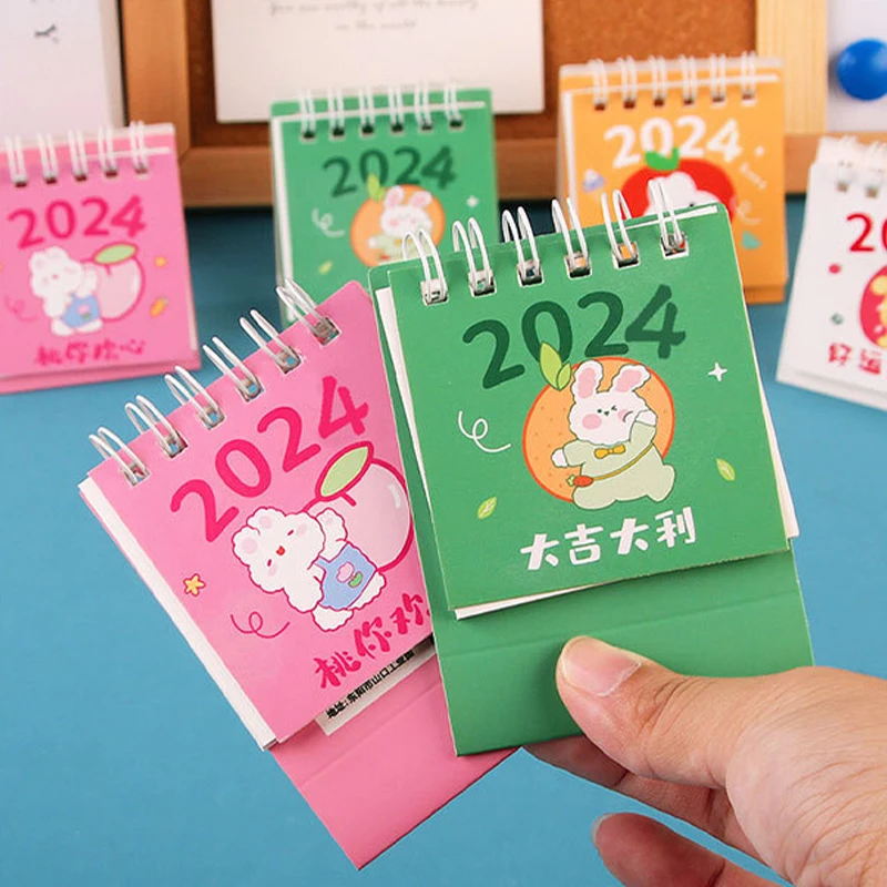 2024 Cute Little Fresh Desk Calendar Mini Desktop Planner Notepad Coil Calendar Book Office School Supplies Accessory 9.5*6.5CM