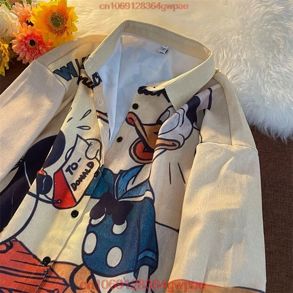 2022 Disney Fashion Brand Cartoon Donald Duck New Long Sleeve Shirt Men Women Korean Style Loose and Lazy Style Coat