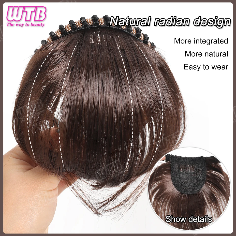 Synthetic Headband Bangs Wigs Extension Synthetic Hair Fake Clip In Bangs Headband Fake Hair For Women Natural Flase Black Brown