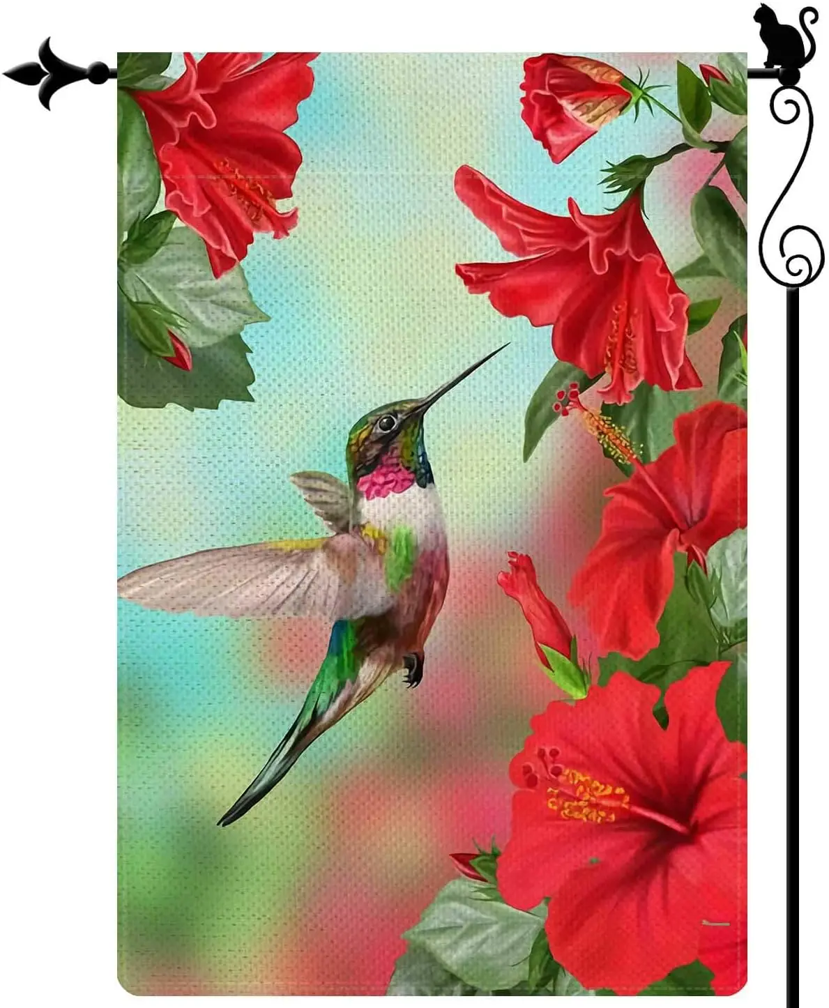 Gormcore Hummingbird Spring Summer Garden Flag Red Hibiscus Small Garden Flag Vertical Double Sided Rustic Farmland Burlap Yard