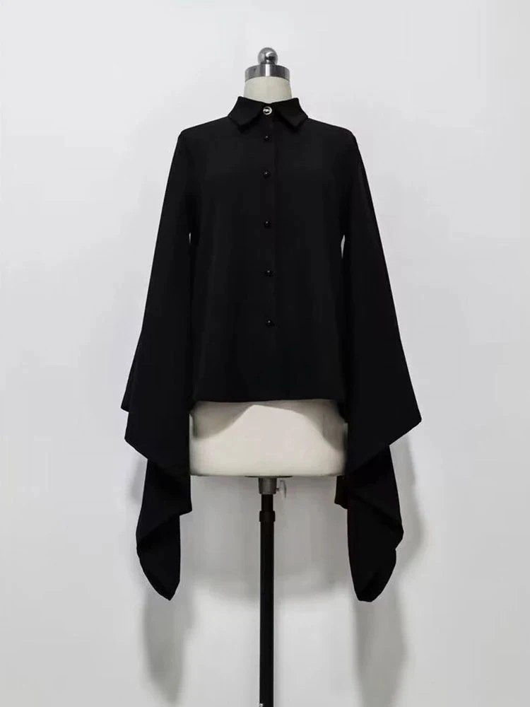 

Harajuku Men And Women Black Blouses 2025 Spring Y2k Aesthetic Vintage Shirts Streetwear Casual Women Ruffle Sleeve Blouse Tops