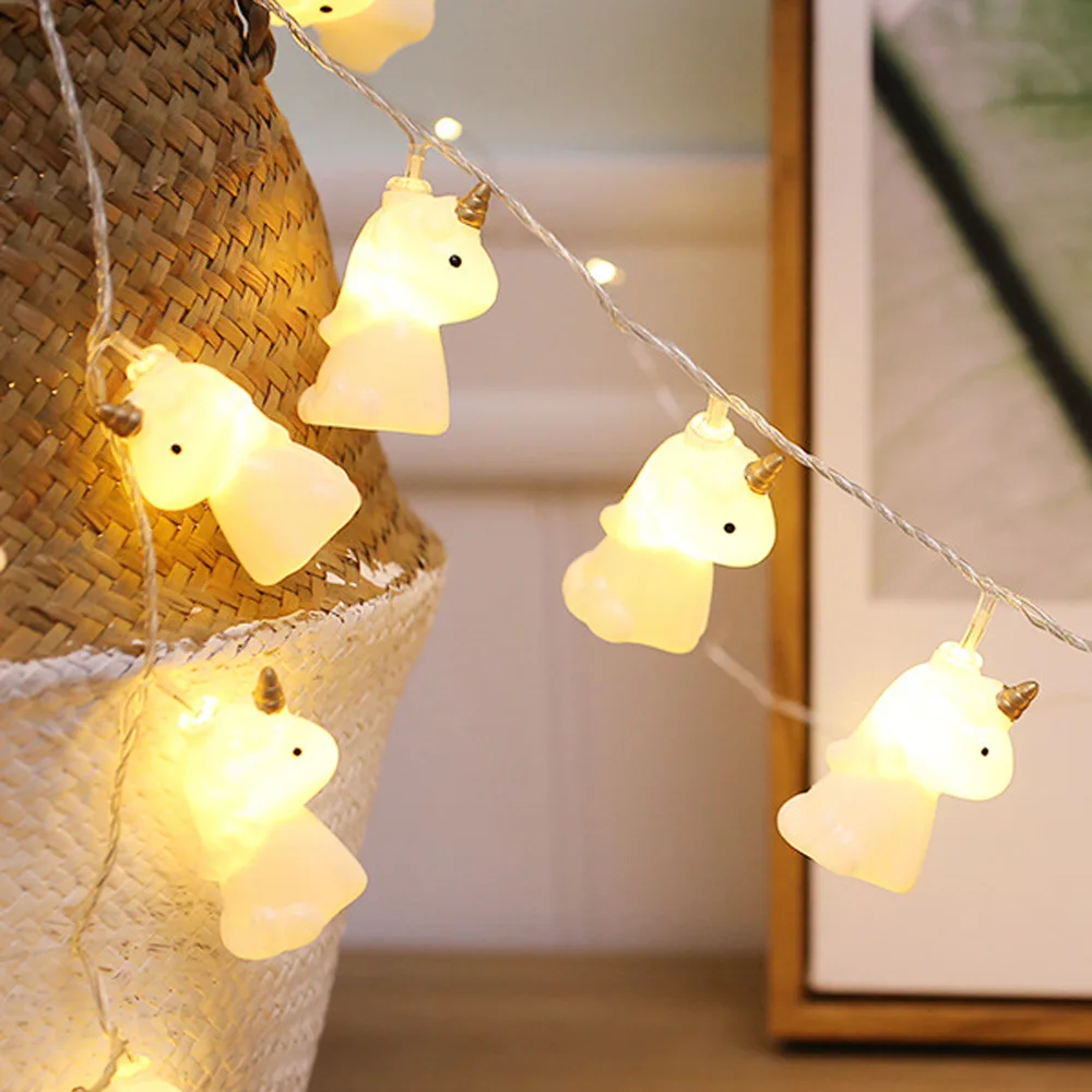 Cute 3D Unicorn LED String Lights Fairy Garland Lamp for Home Bedroom Wedding Birthday Christmas Decorations Battery Powered