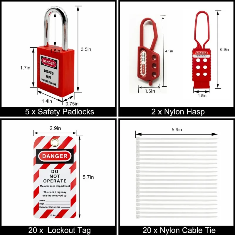 Imagem -02 - Bloqueio Tagout Kit com Cadeados de Segurança Vermelho Ferrolhos Grupo Loto Tags Bolsa Elétrica Lock Out Kits Tag Out Chaves por Fechaduras