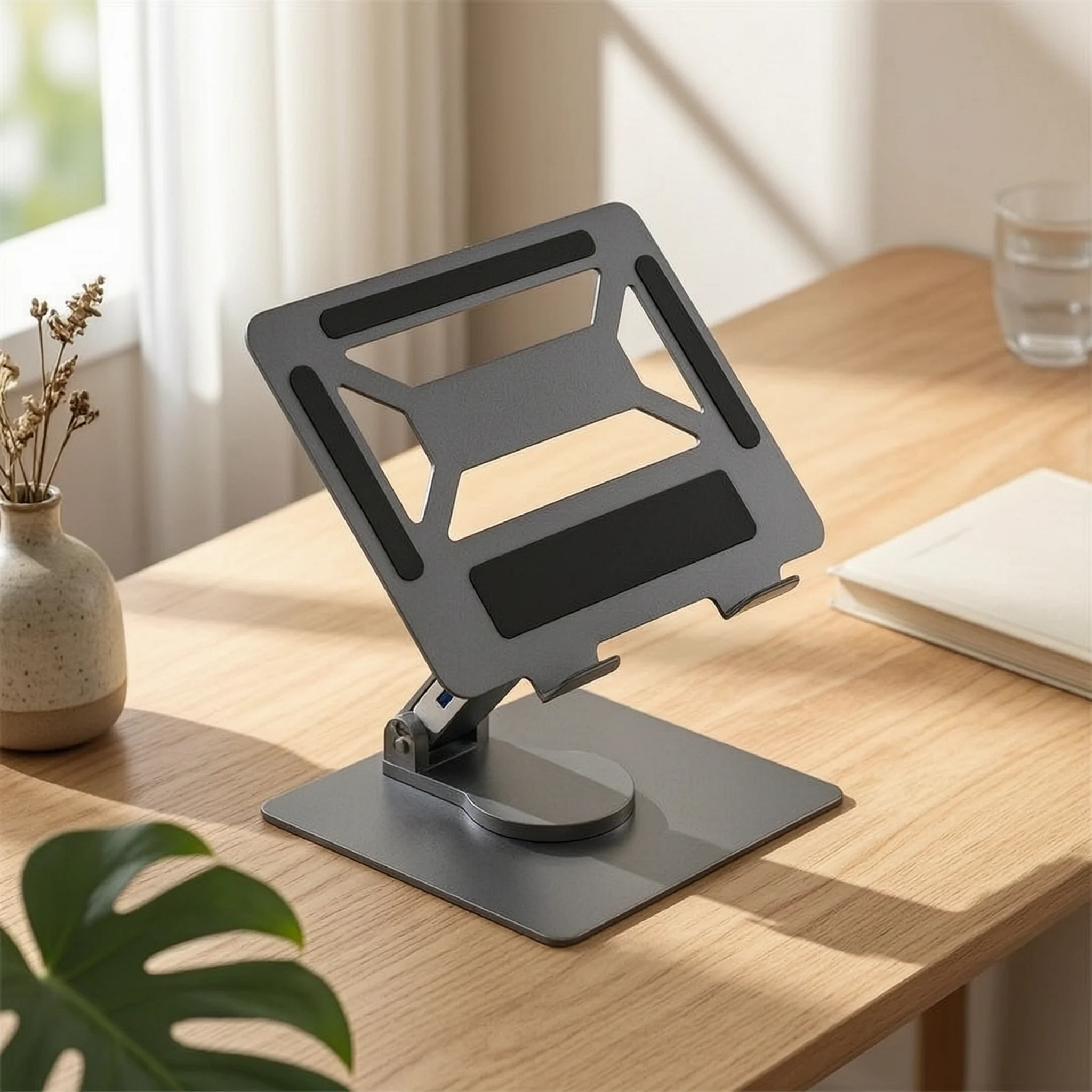 Adjustable Laptop Stand with Rotating Base Foldable Notebook Stand Swivel Riser with Hub Plug and Play Ports for Study Desk