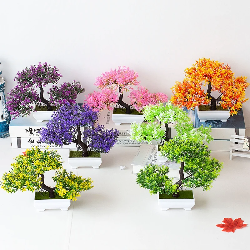 Artificial Plastic Bonsai Tree Home Decor Small Tree Fake Plant Flower Potted Ornaments Garden Simulated Tree Desktop Ornament