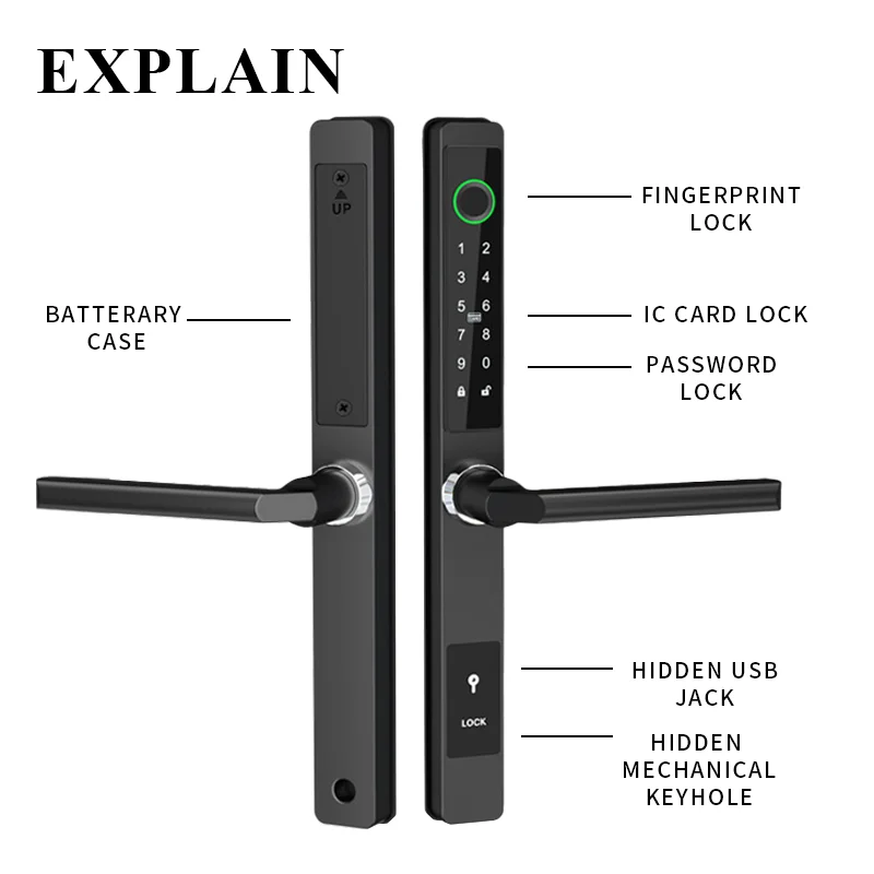 TTLock APP Waterproof Smart Fingerprint Password Card Door Lock Aluminum Alloy For Outdoor Pull Push Sliding Door Patio Door