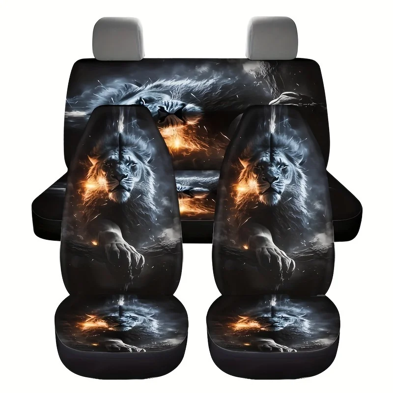 5-for Seat Cool Lion Pattern Car Seat Covers For Five-Seater Cars - High-Quality, Stylish Front And Rear Seat Sets With Unique P