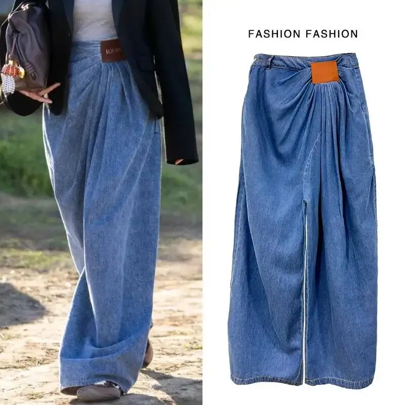 

Женские широкие джинсы 2026: Новинка летней моды, свободные, тонкие, с высокой талией, прямые, драпированные, в пол