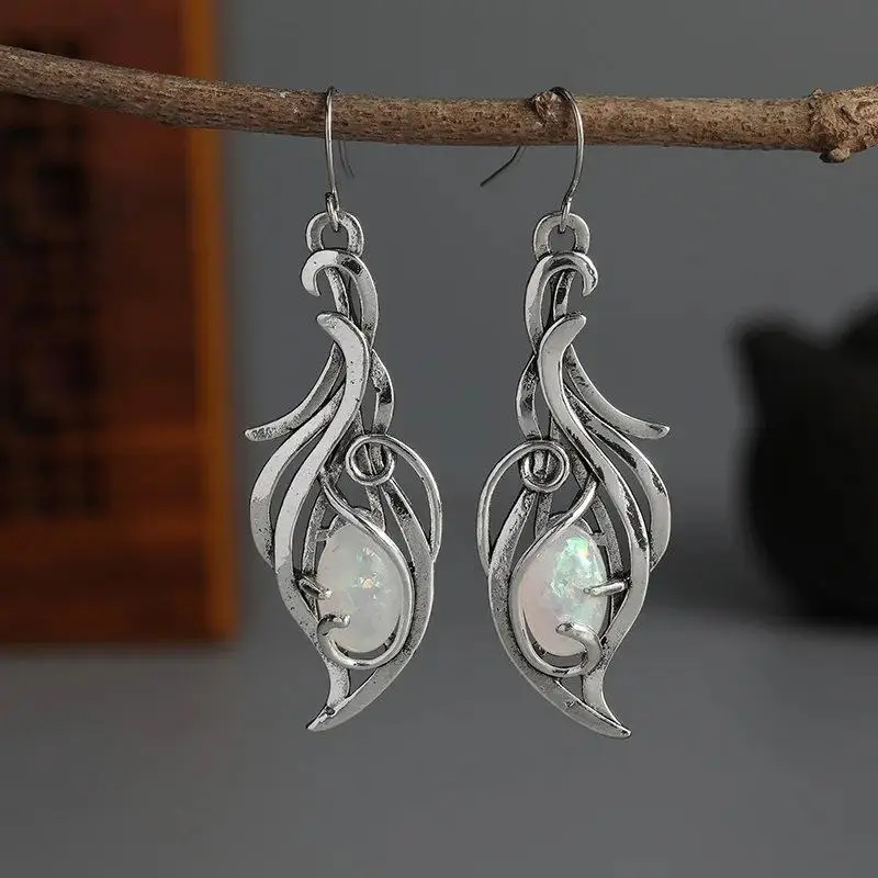 1 Pair Elegant Jewelry For Festivals And Special Occasions Silver Bohemian Opal Pendant Earrings Wedding Anniversary Accessories