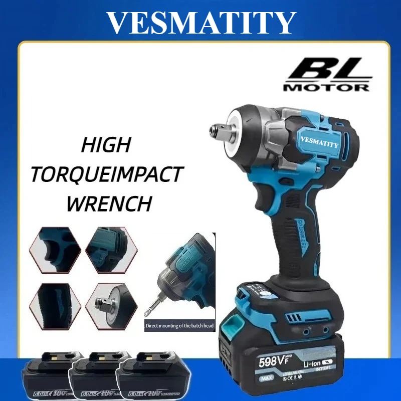 High Torque Impact Wrench, 550Nm 3500IPM High Concentricity, Cordless Safe for Electrical Equipment Repair for 18V-20V battery.