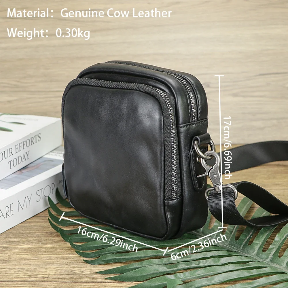 URBAN MASTER Genuine Leather Crossbody Bag for Men Outdoor Travel Zipper Shoulder Bag 2163