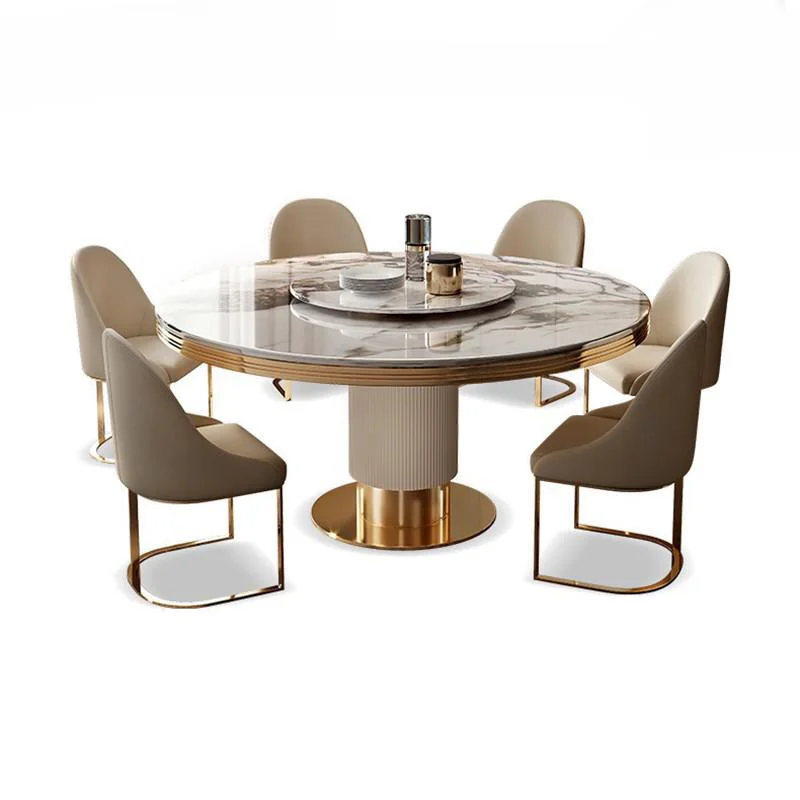 

Modern restaurant marble round dining table and chair combination simple round table with turntable dining table