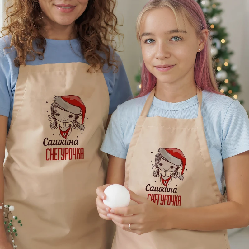 Delantales de cocina con patrones de Snow Girl para mujer y hombre, delantal de trabajo de Chef para parrilla, restaurante, Bar, tienda, cafeterías, uniforme de estudios de uñas de belleza