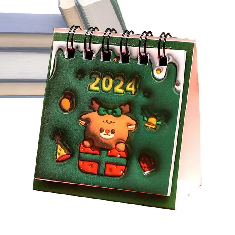 Mini calendario da tavolo 2023-2024 Mini Christmas Daily Schedule Twin Wire Binding Lovely Standing Desk Calendar 2024 per il nuovo anno