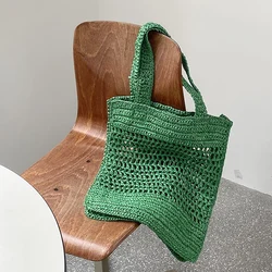 Borse a tracolla tessute vuote di grande capacità delle donne che lavorano a maglia borse di colore solido borsa Hobo all'uncinetto borsa per lo Shopping da spiaggia estiva femminile